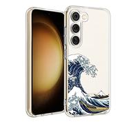 Unov Coque compatible avec Galaxy S23 - Transparente - En TPU souple - Absorption des chocs - Fine - Motif gaufré - 6,1" (Great Wave)