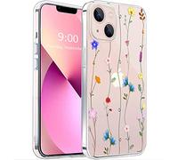 Unov Coque compatible avec iPhone 13 Mini - Transparente - Avec motif en relief - En TPU souple - Protection fine - 5,4" (art floral)