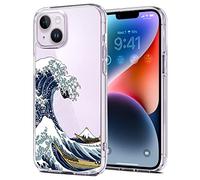 Unov Coque compatible avec iPhone 14, iPhone 13, coque transparente avec motif en relief en TPU souple, protection fine de 6,1 pouces (Great Wave)