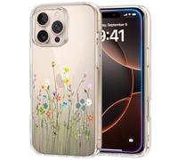 Unov Coque compatible avec iPhone 16 Pro Max - Transparente - Avec motif floral en relief - TPU souple - Protection fine (bouquet de fleurs)