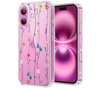 Unov Coque compatible avec iPhone 16 - Transparente - Avec motif floral en relief - Protection fine en TPU souple - 6,1" (art floral)