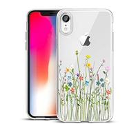 Unov Coque compatible avec iPhone XR - Transparente - Avec design fin - Protection en TPU souple - Motif gaufré avec pare-choc - 6,1" (bouquet de fleurs)