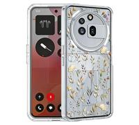 Unov Coque compatible avec Nothing Phone 3a Pro 5G - Transparente avec fleur dorée - Motif floral et girly - En TPU souple - Absorption des chocs - Fine - Motif gaufré