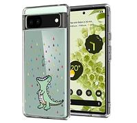 Unov Coque compatible avec Pixel 6a - Transparente - Avec design en TPU souple - Absorption des chocs - Fine - Motif gaufré - Pour Pixel 6a 5G 6,1" (dinosaure arc-en-ciel)