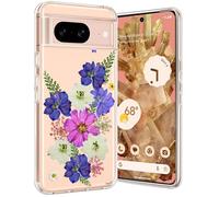 Unov Coque compatible avec Pixel 8 - Transparente - Avec design en TPU souple - Absorption des chocs - Fine - Motif gaufré - Coque arrière de protection pour Pixel 8 (bouquet Very Peri)