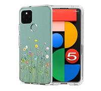 Unov Coque transparente avec design en TPU souple absorption des chocs fine en relief pour Pixel 5 6" (bouquet de fleurs)