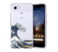 Unov Pixel 3a Coque transparente avec motif en TPU souple absorbant les chocs fine en relief pour Pixel 3a 5,6" (grande vague)