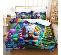 UNRXJZLVM 3D, Imprimé Père Noël Parure De Lit Microfibre Super Douce Et Respirante Set De Housse De Couette 3 Pièces avec Taies d'oreiller Single（140x200cm）
