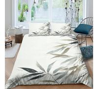 UNRXJZLVM Bamboo Leaves Parure de Lit Hypoallergique Microfibre 3 pièces Imprimé en 3D Asian Ink Peinture Style Housse de Couette avec Taie d'oreiller Ultra Douce for Ado Super King（260x220cm）