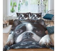 UNRXJZLVM Boston Terrier Linge de Lit 3 Pièces 3D Imprimée Microfibre Hypoallergique Cute Pet Parure de Lit avec 2 x Taies d'oreiller Respirante for Chambre Adulte King（220x240cm）