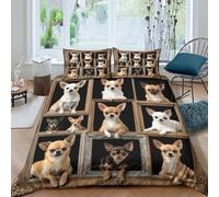 UNRXJZLVM Chiens Drôles 3D Impression Housse de Couette Microfibre Respirant Décoration Chambre Parure de Lit Chihuahua Doux Cadeau Maison Double（200x200cm