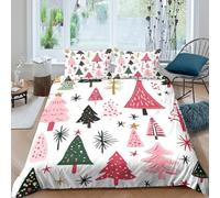 UNRXJZLVM Christmas Trees Ensemble De Literie résistante 3 pièces 3D Imprimée Léger Hand Drawn Festive Style Housse de Couette avec Taie d'oreiller Entretien Facile for Chambre Adulte King（220x240cm）
