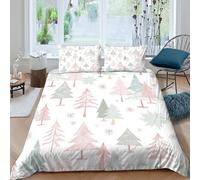 UNRXJZLVM Christmas Trees Parure de Lit Léger Microfibre résistante 3 Pièces 3D Effet Watercolor Hiver Housse de Couette avec 2 Taies d'oreiller Hypoallergique for Adulte King（220x240cm）