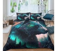UNRXJZLVM Couverture de Couette Ours 3D imprimé Style Nordique Aurore Microfibre Décoration Chambre Parure Animaux Douce Respirante King（220x240cm）