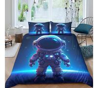 UNRXJZLVM Cute Astronaut Debout Ensemble De Literie Imprimé en 3D Microfibre résistante 3 pièces Sci-FI Cartoon Parure de Lit avec Fermeture Éclair Douce for Chambre à Coucher Single（135x200cm）