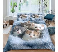 UNRXJZLVM Cute Kittens Parure de Lit Douce Microfibre 3 pièces Imprimé en 3D Soft Pet Companionship Linge de Lit avec Fermeture Éclair Ultra Douce for Filles Ado Super King（260x220cm）