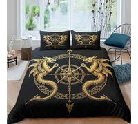 UNRXJZLVM Dragon Compass Parure de Lit Confortable Microfibre Hypoallergique 3 pièces Fantaisie Celtic Design Linge de Lit avec 2 x Taies d'oreiller Super Douce for Les Enfants Double（200x200cm）