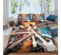 UNRXJZLVM Electric Guitars Housse de Couette 3 Pièces 3D Imprimée Microfibre Hypoallergique Rock Music Style Parure de Lit avec 2 x Taies d'oreiller Respirante for Ado King（220x240cm）