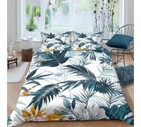 UNRXJZLVM Feuilles Tropicales Housse de Couette 3D Imprimée Microfibre Décoration de Chambre Parure de Lit Feuillage Adultes Doux Respirable Double（200x200cm