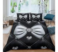 UNRXJZLVM Heart-Shaped-Decor Parure de Lit Microfibre Hypoallergique 3 Pièces 3D Effet Respirante Luxury-Bow-Style Ensemble De Literie avec Fermeture Éclair Douce for Les Enfants Single（140x200cm）