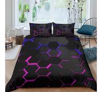 UNRXJZLVM Hexagon LED Lights Ensemble De Literie 3 pièces Imprimé en 3D Respirante Moderne Tech Design Parure de Lit avec 2 Taies d'oreiller Super Douce for Chambre de Adolescents Single（140x200cm）