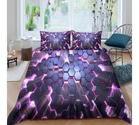UNRXJZLVM Hexagon Patterns Linge de Lit Léger Microfibre résistante 3 Pièces 3D Effet Neon Futuristic Design Ensemble De Literie avec Fermeture Éclair Douce for Chambre Adulte Double（200x200cm）