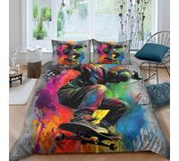 UNRXJZLVM Housse de Couette 3D Imprimé Street Skateboard Microfibre Déco Chambre Parure de Lit Sportive Douce Respirante pour Adulte Jeune Single（140x200cm）