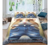 UNRXJZLVM Housse de Couette 3D Imprimée Hamster Mignon Microfibre Décoration Chambre Parure de Lit Hamster Doux Respirant Tout Âge Single（140x200cm）