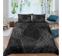 UNRXJZLVM Housse de Couette 3D Imprimée Motif Toile d’Araignée Noire Microfibre Décoration Chambre Parure de Lit Web pour Adultes Adolescents Doux Respirable Super King（260x220cm）