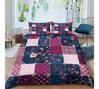 UNRXJZLVM Housse de Couette 3D Imprimée Patchwork Fleurs Microfibre Décoration Chambre Parure Lit Style Quilt pour Adulte Super King（260x220cm）