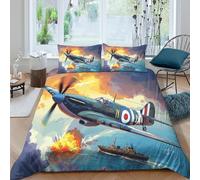 UNRXJZLVM Housse de Couette Avion de Chasse 3D Imprimé Microfibre Thème Bataille Aérienne Décor Chambre Parure de Lit Avion Doux Respirant Single（140x200cm）