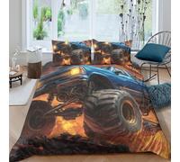 UNRXJZLVM Housse de Couette Camion Monstre 3D Imprimée Microfibre Décor Chambre Ensemble de Linge Camion Monstre Doux et Respirant pour Maison Single（140x200cm）