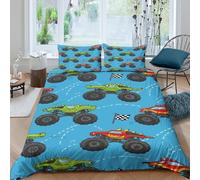 UNRXJZLVM Housse de Couette Camion Monstre Enfant 3D Impression Microfibre Décoration Chambre Ensemble de Linge de Lit Voiture de Course Doux Respirant pour la Maison King（220x240cm）