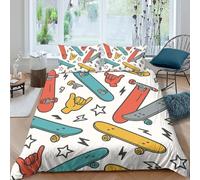 UNRXJZLVM Housse de Couette Graffiti Skateboard 3D Imprimée Microfibre Décor Chambre Ado Parure de Lit Sport Toutes Saisons King（220x240cm）