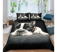 UNRXJZLVM Housse de Couette Impression 3D Bouledogue Français Microfibre Décoration de Chambre Parure de Lit Chien Douce Respirante pour Adulte Adolescent Double（200x200cm