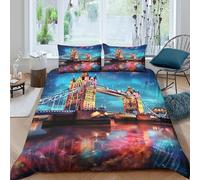 UNRXJZLVM Housse de Couette Imprimée 3D Microfibre Décor Chambre Pont de Londres Parure de Lit Idée Cadeau Maison Single（140x200cm）