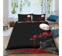 UNRXJZLVM Housse De Couette Lune Noire Rouge Microfibre pour Ados Cadeau
