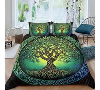 UNRXJZLVM Housse de Couette Microfibre Impression 3D Arbre de Vie Mystique Décor de Chambre Parure de Lit Nature pour Adulte Confort Toute Saison Single（140x200cm）