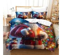 UNRXJZLVM Imprimé 3D Père Noël Literie Microfibre Super Douce Et Respirante Set De Housse De Couette 3 Pièces avec Taies d'oreiller Single（140x200cm）