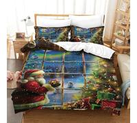 UNRXJZLVM Imprimé 3D Père Noël Parure De Lit Microfibre Super Douce Et Respirante Housse De Couette 3 Pièces Et Taie d'oreiller Single（140x200cm）