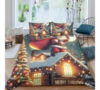 UNRXJZLVM Imprimé 3D Père Noël Parure De Lit Microfibre Super Douce Et Respirante Housse De Couette 3 Pièces Et Taie d'oreiller Double（200x200cm）
