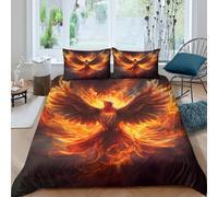 UNRXJZLVM Mythical Oiseau Ensemble De Literie 3 pièces Imprimé en 3D Léger Fantaisie feu Phoenix_ Housse de Couette avec 2 Taies d'oreiller Confortable for Décoration de Chambre Single（135x200cm）