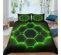 UNRXJZLVM Neon Hexagon Parure de Lit Confortable Microfibre Hypoallergique 3 pièces Cyberpunk Glowing Motif Ensemble De Literie avec Fermeture Éclair Résistante for Couple Double（200x200cm）