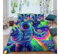UNRXJZLVM Parure de lit Astronaute Espace 3D imprimée Housse de Couette Microfibre Douce Décoration Chambre Ensemble Literie Galaxie Respirable Couvre-lit Adulte Jeune Super King（260x220cm）