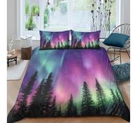 UNRXJZLVM Parure de lit forêt Aurora 3D imprimée Housse de Couette Microfibre Décoration Chambre Paysage Nordique Ensemble Literie Adulte Toutes Saisons Single（140x200cm）
