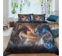 UNRXJZLVM Parure de lit Microfibre 3D Dragons Bleu Rouge Chambre ado