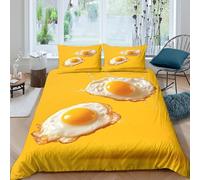 UNRXJZLVM Parure de lit œuf au Plat imprimé 3D Housse de Couette créative Microfibre décoration Chambre Ensemble de lit Doux Respirant idée Cadeau Super King（260x220cm）