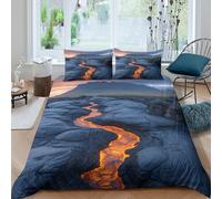 UNRXJZLVM Paysage Naturel 3D Imprimé Housse de Couette Volcan Lave Microfibre Douce Décoration Chambre Parure de Lit Magma pour Adultes Adolescents Double（200x200cm