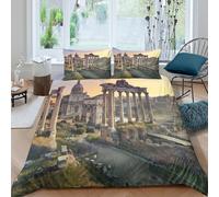 UNRXJZLVM Roman Ruins Parure de Lit Imprimé en 3D Microfibre résistante 3 pièces Historical Architecture Housse de Couette avec Fermeture Éclair Super Douce for Hommes Enfants King（220x240cm）