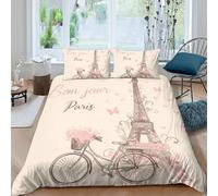 UNRXJZLVM Romantique Paris Housse de Couette Tour Eiffel Impression 3D Microfibre Décoration Chambre Ensemble de Literie Parisien Doux Respirant Adultes Adolescents King（220x240cm）